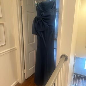 Badgley Mischka Blue Strapless Gown with Bow Detail